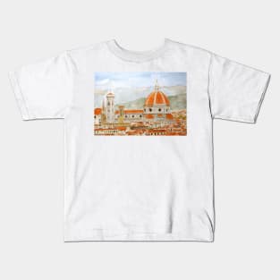 Italy Florence Cathedral Duomo watercolor painting with background Kids T-Shirt